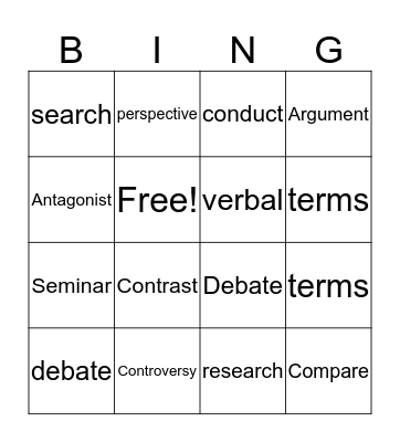 Vocabulary Bingo  Bingo Card