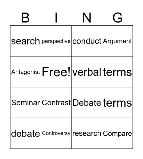 Vocabulary Bingo  Bingo Card