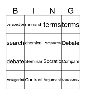 Vocabulary Bingo  Bingo Card