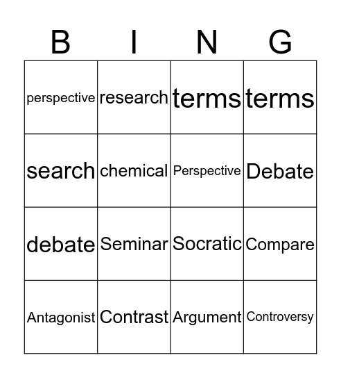 Vocabulary Bingo  Bingo Card