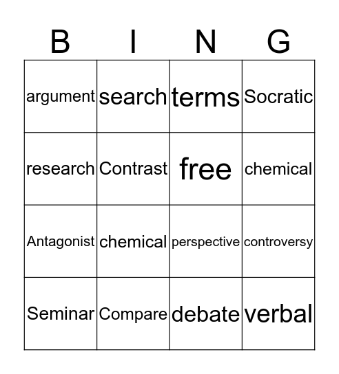 Vocabulary Bingo  Bingo Card