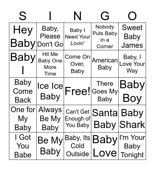 Baby Singo Bingo Card