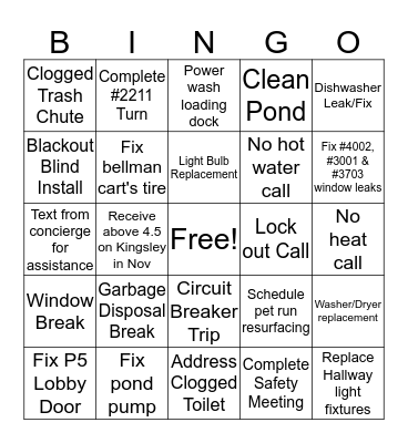 Maintenance Bingo November Bingo Card