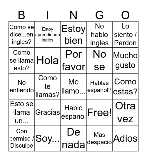 Saludos Y Frases Utiles Bingo Card