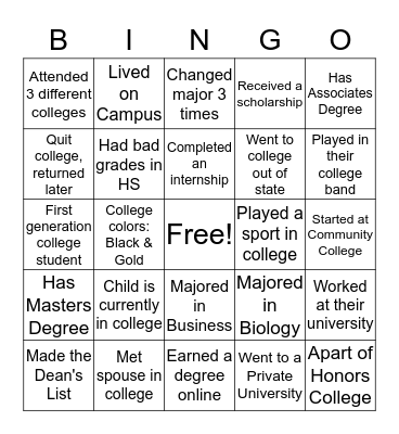 College Month Bingo Competition Bingo Card