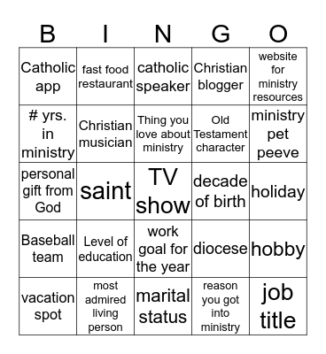 Favorites We Have In Common Bingo Card