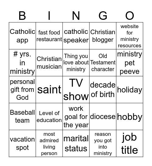 Favorites We Have In Common Bingo Card