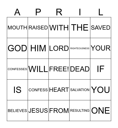 ROMANS 10:9-10 Bingo Card