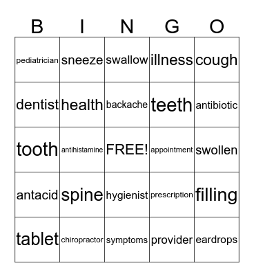 Health Bingo Card