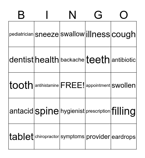 Health Bingo Card