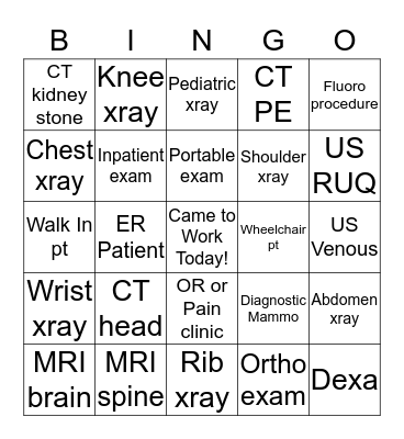 Rad Tech Week Radiology Bingo Card