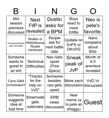 Writers session (and livestream) bingo Card