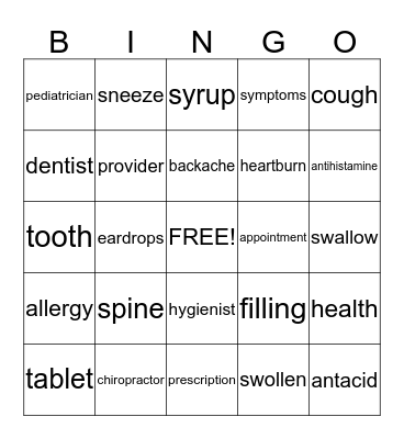 Health Bingo Card