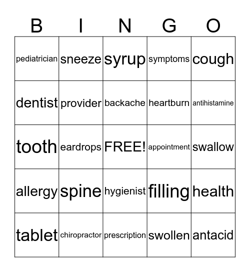 Health Bingo Card