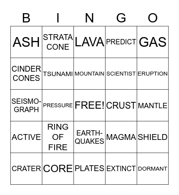 VOLCANO Bingo Card