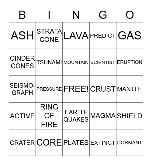 VOLCANO Bingo Card