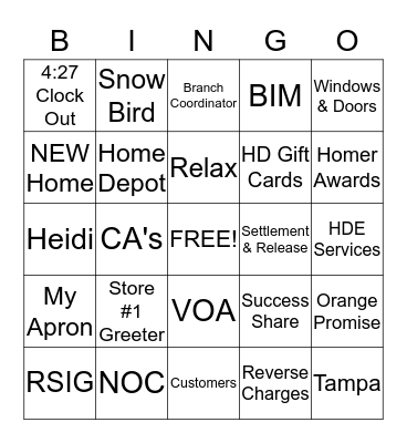 Heidi's Retirement Bingo Card