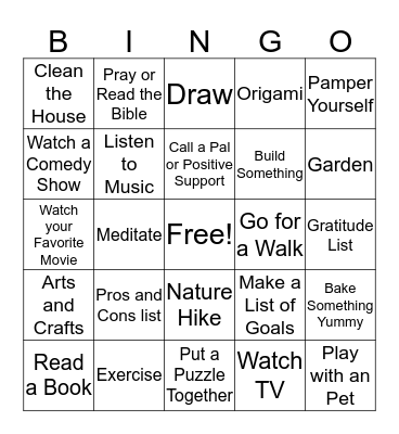 Coping Skills Bingo Card