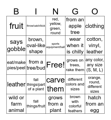 EET fall Bingo Card