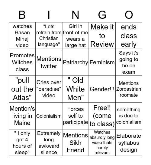World Religon  Bingo Card