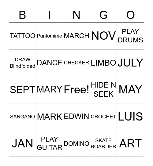 Oliva Wedding Bingo Card