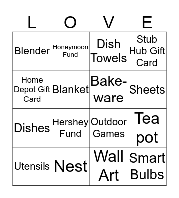 Brittanys' Bridal Shower BINGO Card