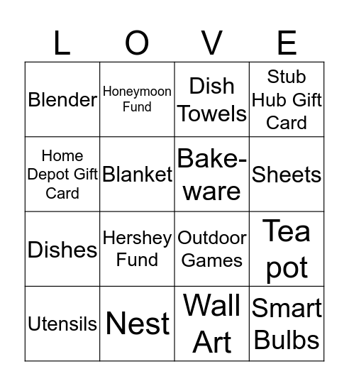 Brittanys' Bridal Shower BINGO Card