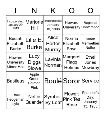 AKA BINGO  Bingo Card