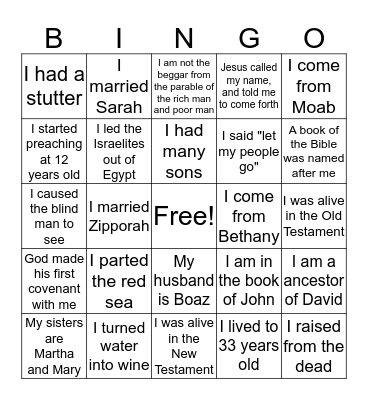 Who Am I? Bingo Card