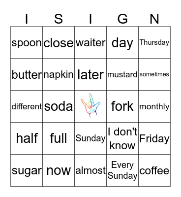 I-SIGN BINGO IN ASL Bingo Card