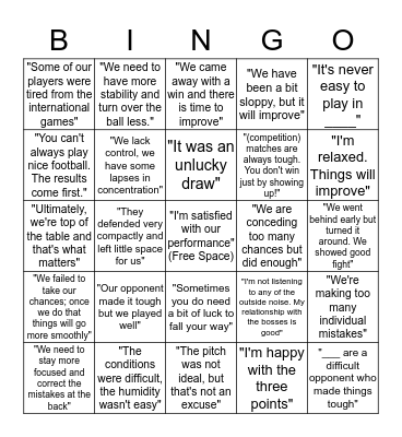 Kovac Press Conference Bingo Card