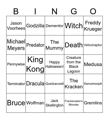 Famous Monsters Bingo Card