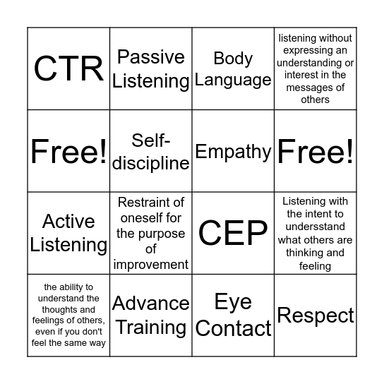 Listening!  Bingo Card