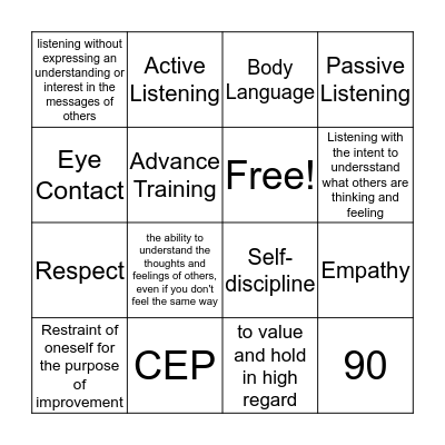 Listening!  Bingo Card