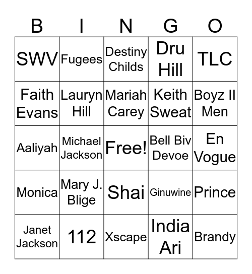 R&B BINGO (Round 1 90's) Bingo Card