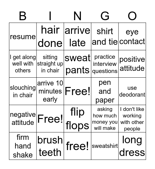Job Interviews Bingo Card