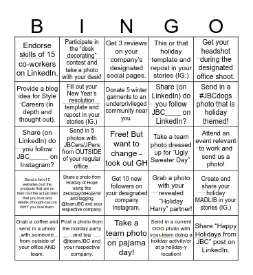 JBC Social Bingo: Holiday Edition!  Bingo Card