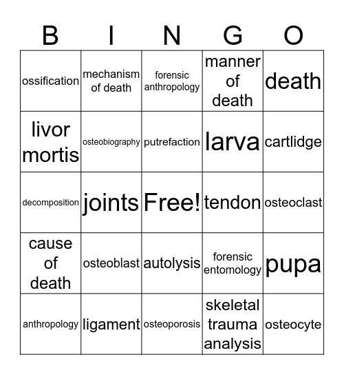 Death and Manner of Death Bingo Card