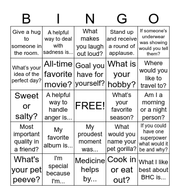 Social Bingo Card