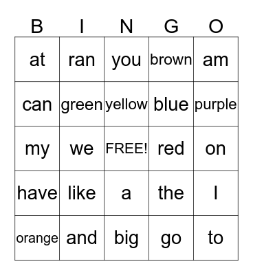 SIGHT WORDS Bingo Card