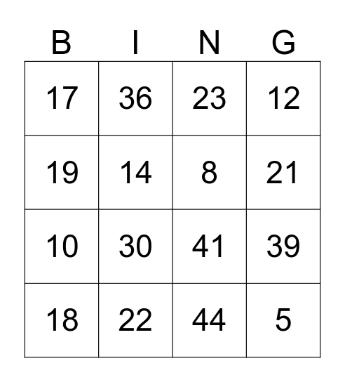 NUMBER BINGO 1-60 Bingo Card