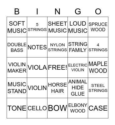 THE STRING FAMILY Bingo Card