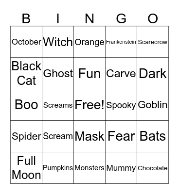 Halloween Bingo Card