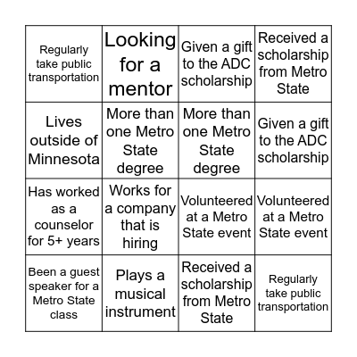 ADC Back To School Night Bingo Card