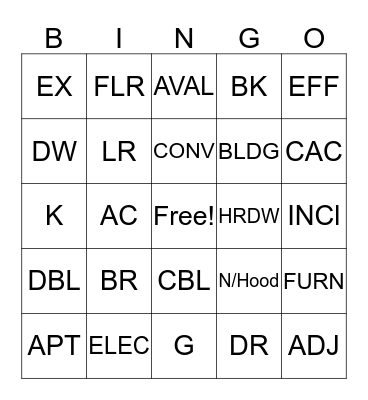 Housing Abbreviations Bingo Card