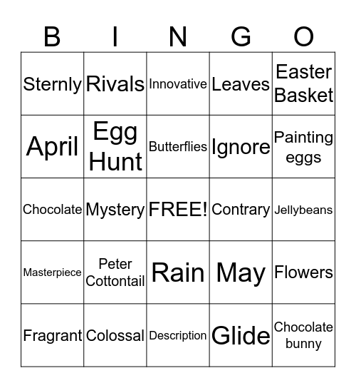 ROAR Vocabulary and Easter! Bingo Card