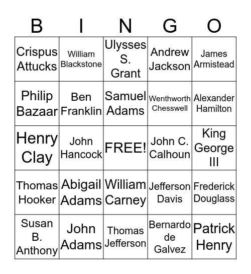 People In History Bingo Card