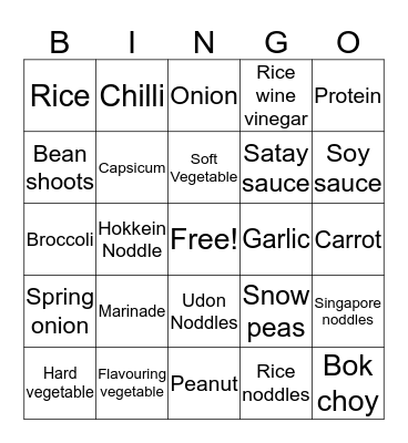 Stir fry  Bingo Card