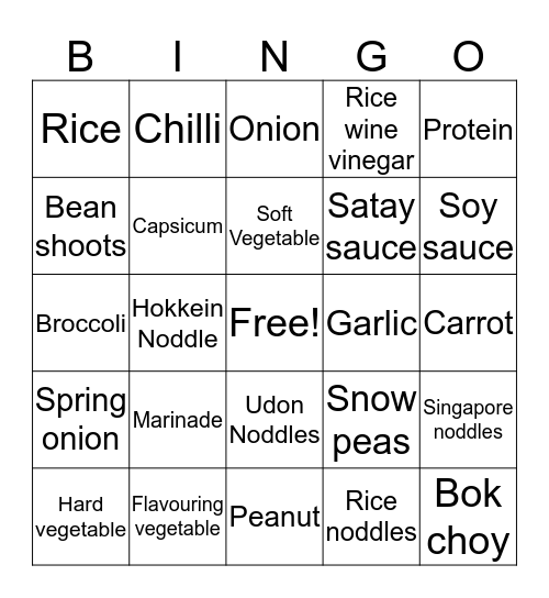 Stir fry  Bingo Card
