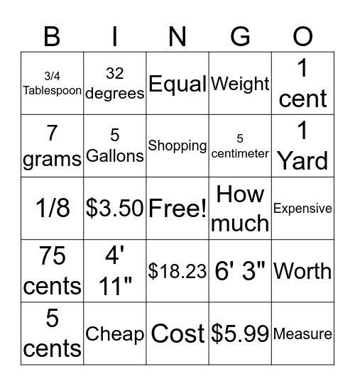 Unique Number System Bingo Card